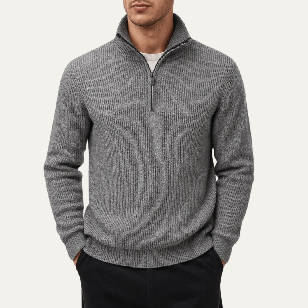 Klassisk Stickad Tröja med Kvartsdragkedja för Män | Skräddarsydd Passform för Elegant Stil 0