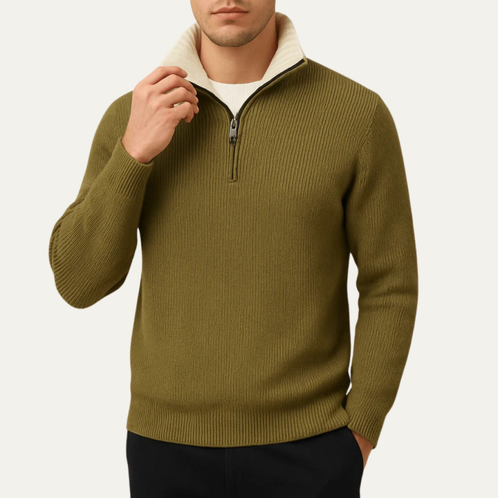 Klassisk Stickad Tröja med Kvartsdragkedja för Män | Skräddarsydd Passform för Elegant Stil 4