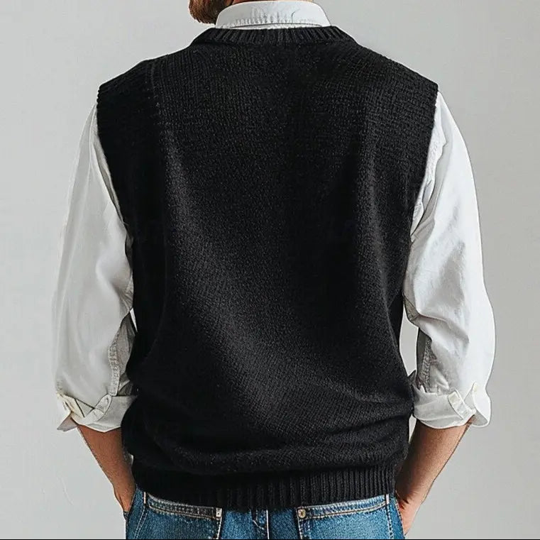 Klassisk Stickad Väst Herr med V-ringning och Tidlös Design | Perfekt för Lagerstyling 1