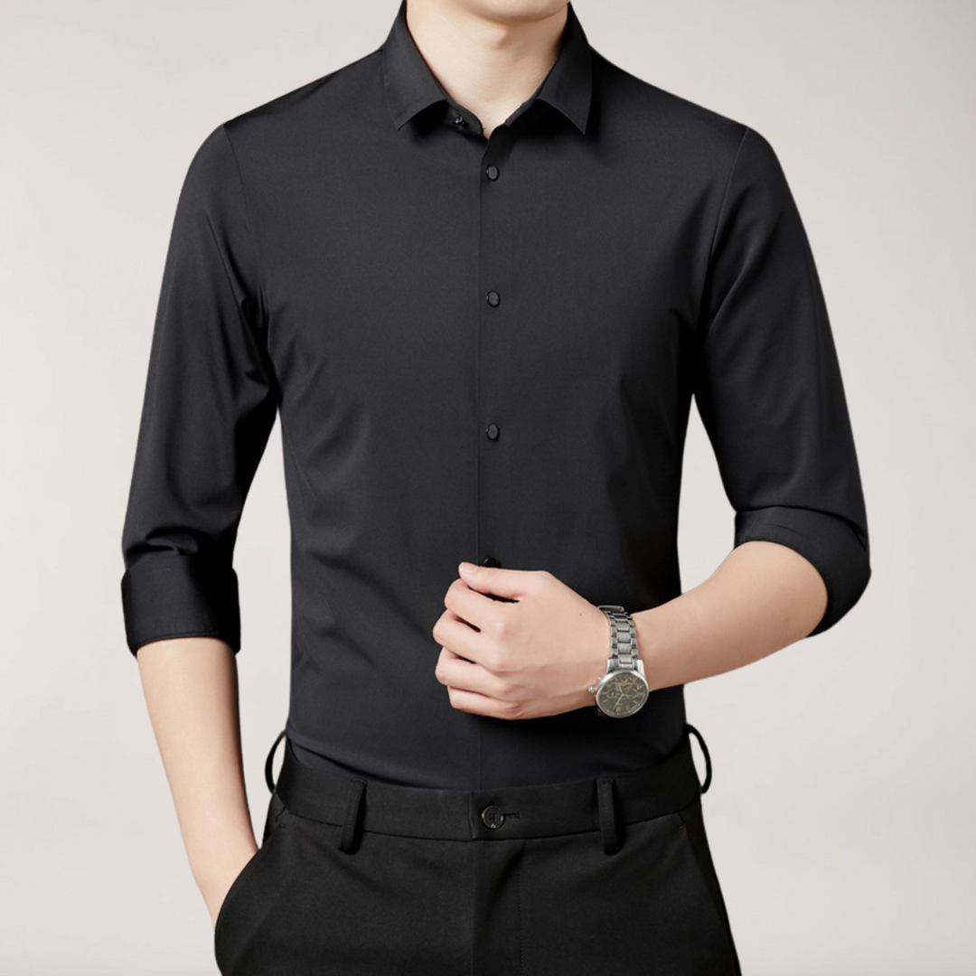 Klassisk Stretchskjorta | Slim Fit Långärmad Skjorta med Rynkbeständig Design | Bekväm och Elegant för Affär och Fritid 0