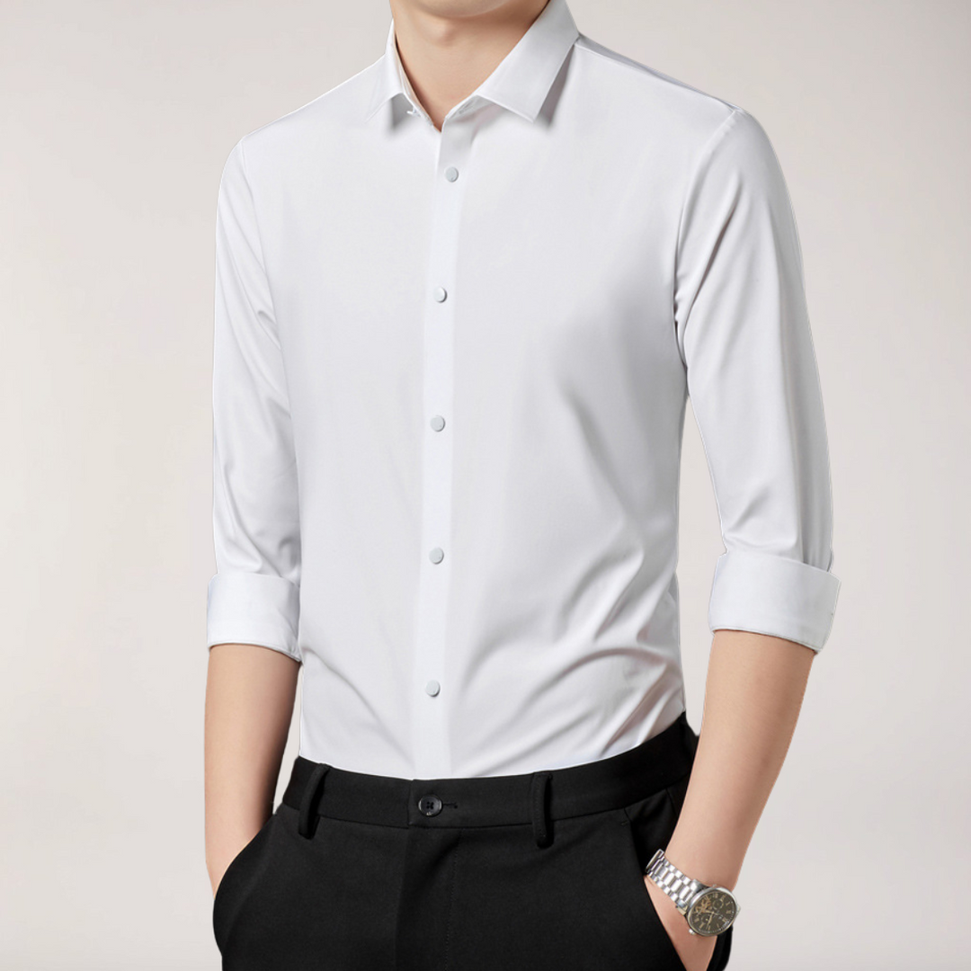 Klassisk Stretchskjorta | Slim Fit Långärmad Skjorta med Rynkbeständig Design | Bekväm och Elegant för Affär och Fritid 2