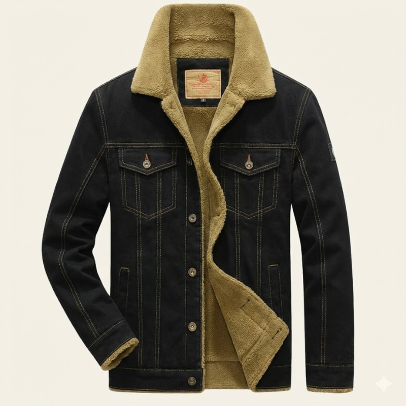 Klassisk Svart Jeansjacka med Foder och Knappstängning | Tidlös Design för Kalla Dagar 5