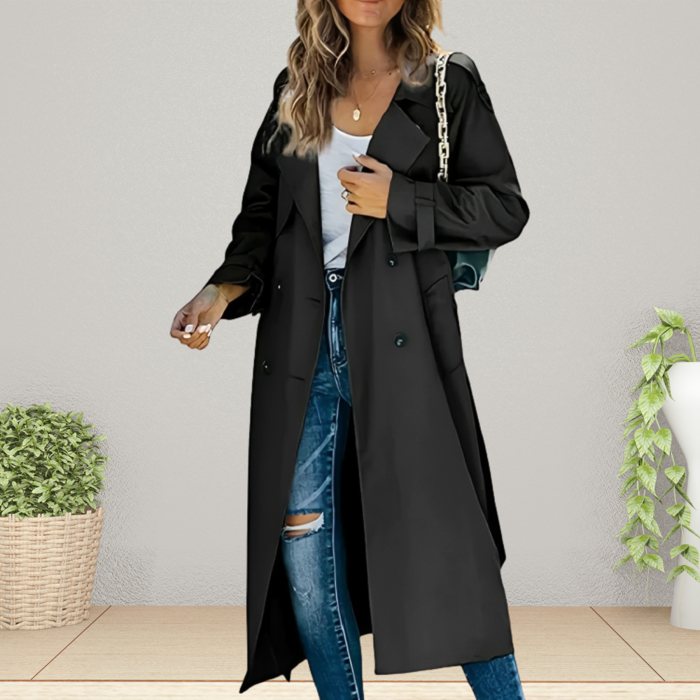 Klassisk Svart Trenchcoat för Kvinnor med Elegant Krage | Tidlös Stil för Vår och Höst 3