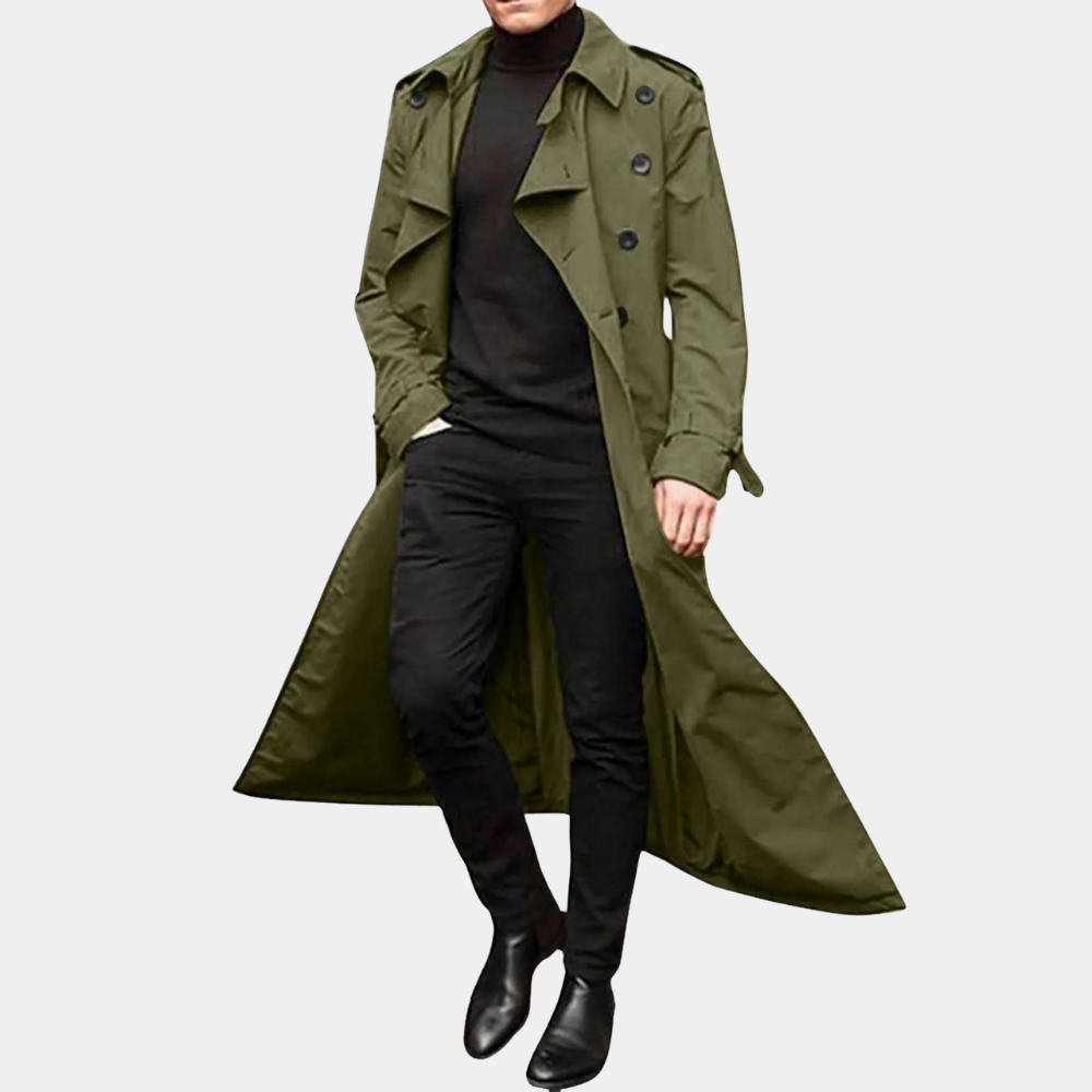 Klassisk Svart Trenchcoat för Män med Vattentålig Design | Tidlös Stil för Kalla Dagar 1