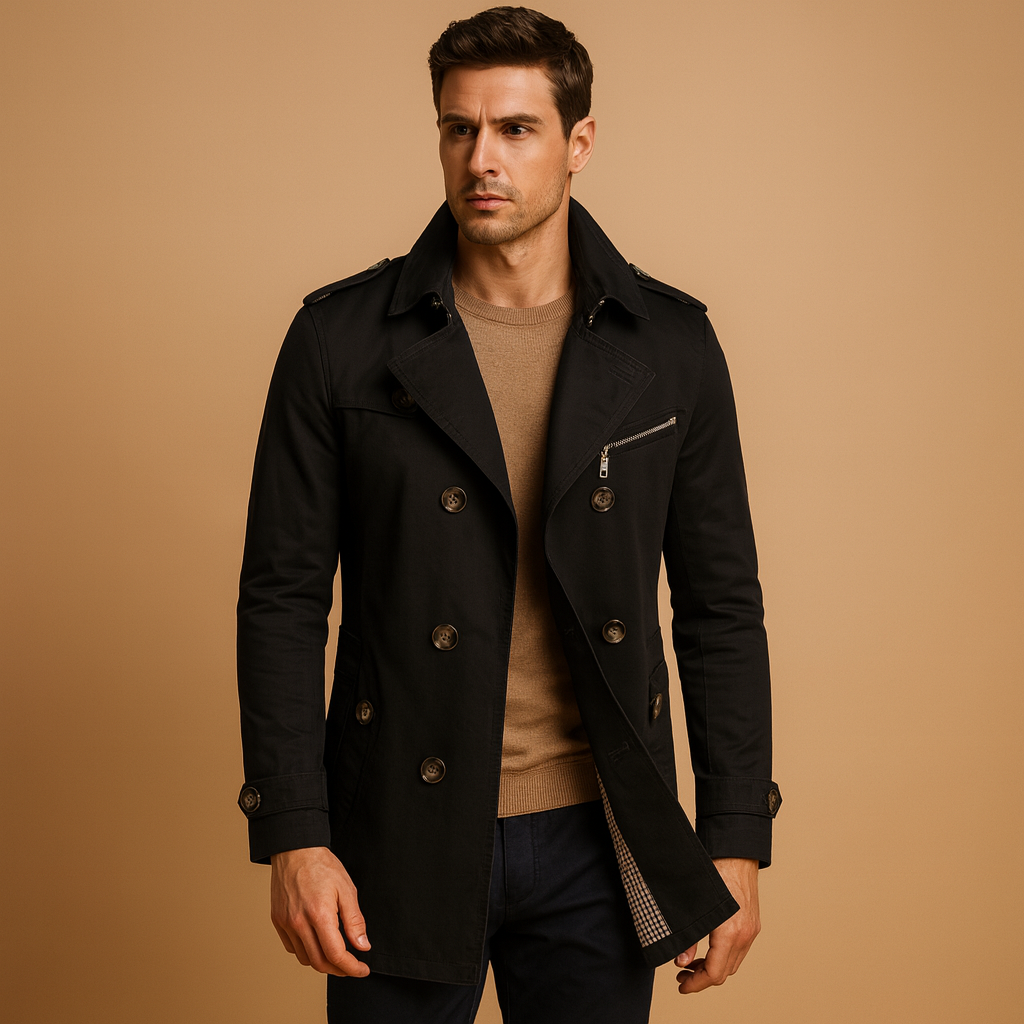 Klassisk Trenchcoat för Män | Vattentät Design med Dubbelknäppning | Elegant Skydd mot Regn 0