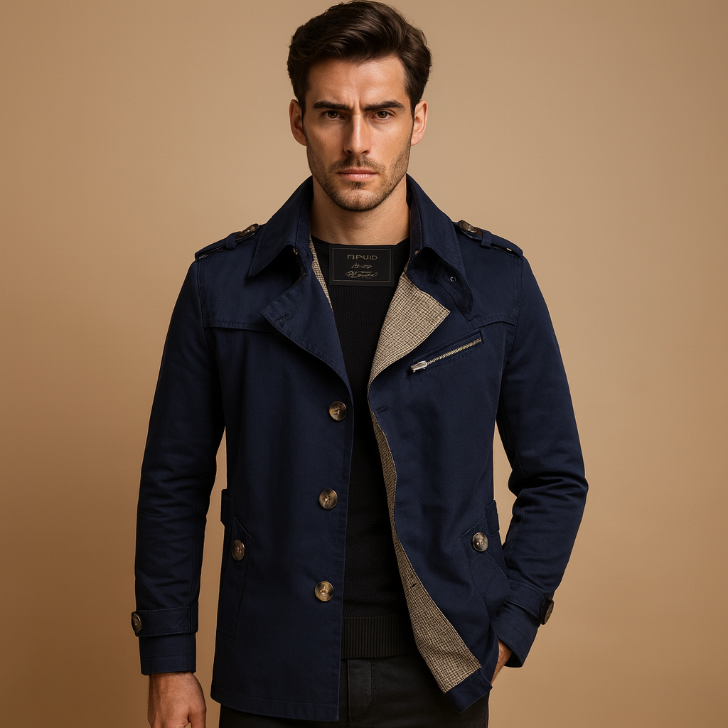 Klassisk Trenchcoat för Män | Vattentät Design med Dubbelknäppning | Elegant Skydd mot Regn 1