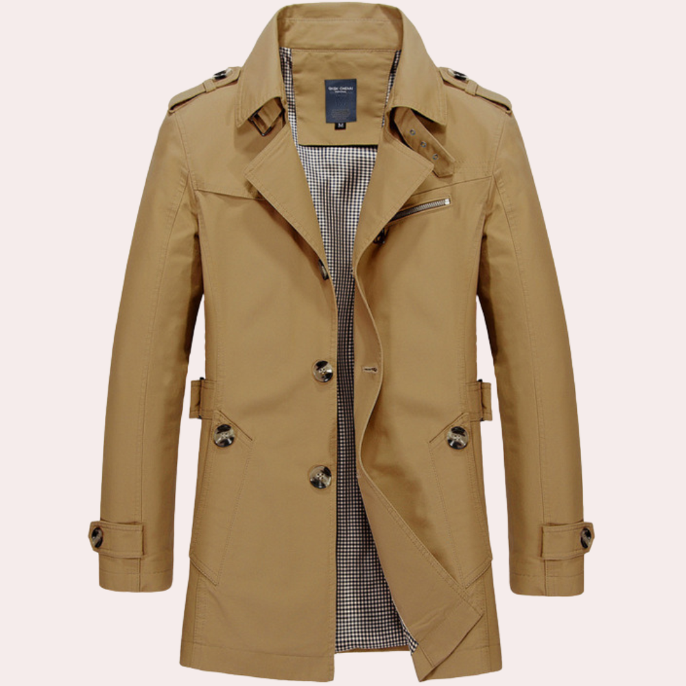 Klassisk Trenchcoat för Män med Vattentätt Tyg och Många Fickor | Tidlös Elegans för Skydd och Stil 0
