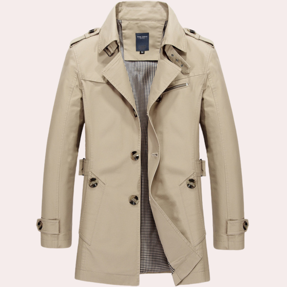 Klassisk Trenchcoat för Män med Vattentätt Tyg och Många Fickor | Tidlös Elegans för Skydd och Stil 2