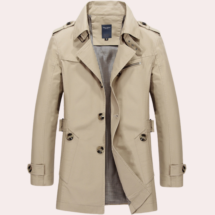Klassisk Trenchcoat för Män med Vattentätt Tyg och Många Fickor | Tidlös Elegans för Skydd och Stil 2