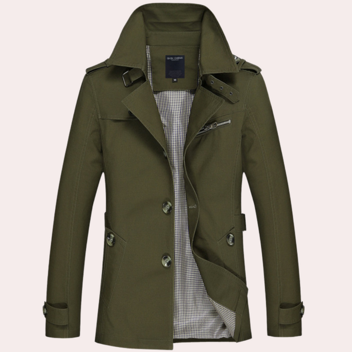 Klassisk Trenchcoat för Män med Vattentätt Tyg och Många Fickor | Tidlös Elegans för Skydd och Stil 3