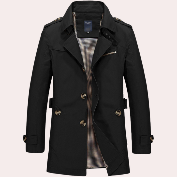 Klassisk Trenchcoat för Män med Vattentätt Tyg och Många Fickor | Tidlös Elegans för Skydd och Stil 4