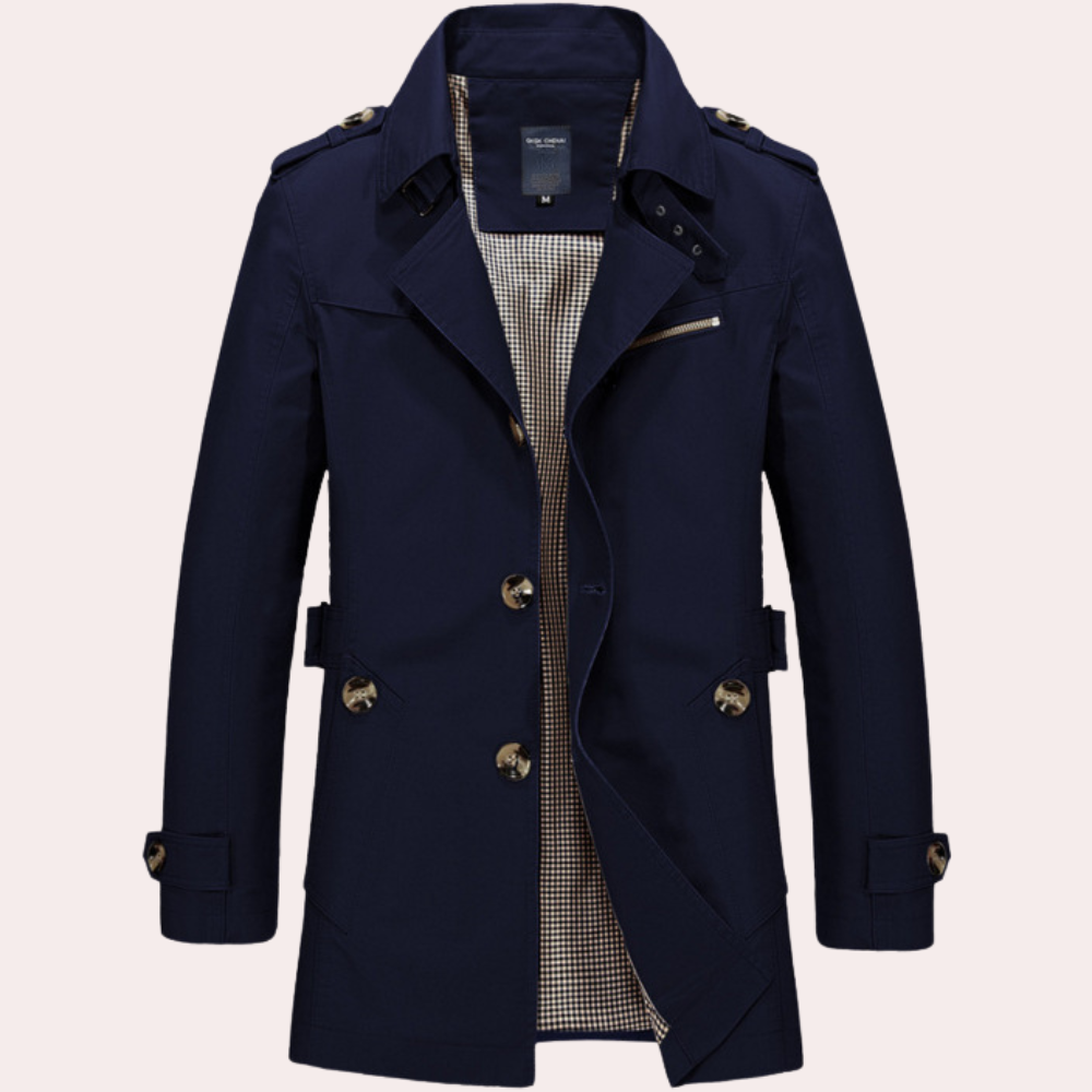 Klassisk Trenchcoat för Män med Vattentätt Tyg och Många Fickor | Tidlös Elegans för Skydd och Stil 5