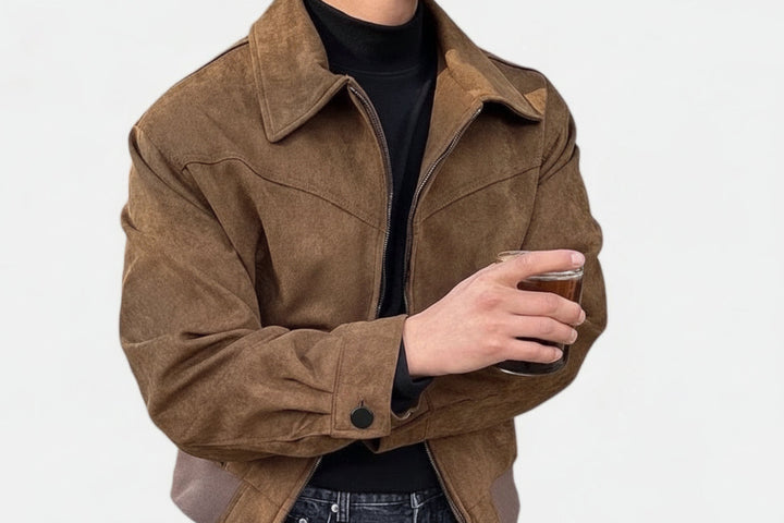 Klassisk Vintagejacka för Män med Dragkedja &amp; Skarpa Detaljer | Tidlös Design för Mångsidig Användning 0