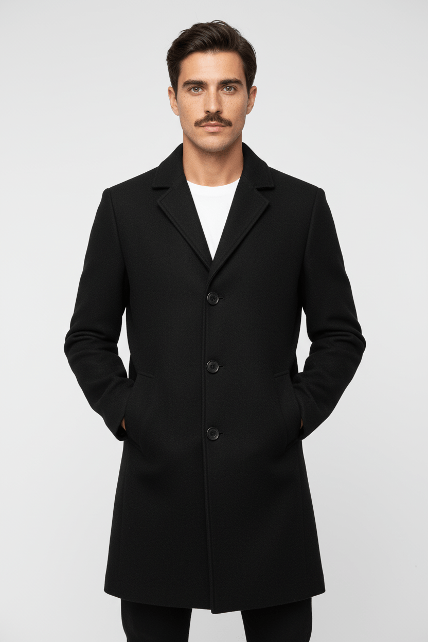 Klassisk Vintertrenchcoat för Män med Hållbar Polyesterblandning | Mångsidig Design för Vardagsvärme 0