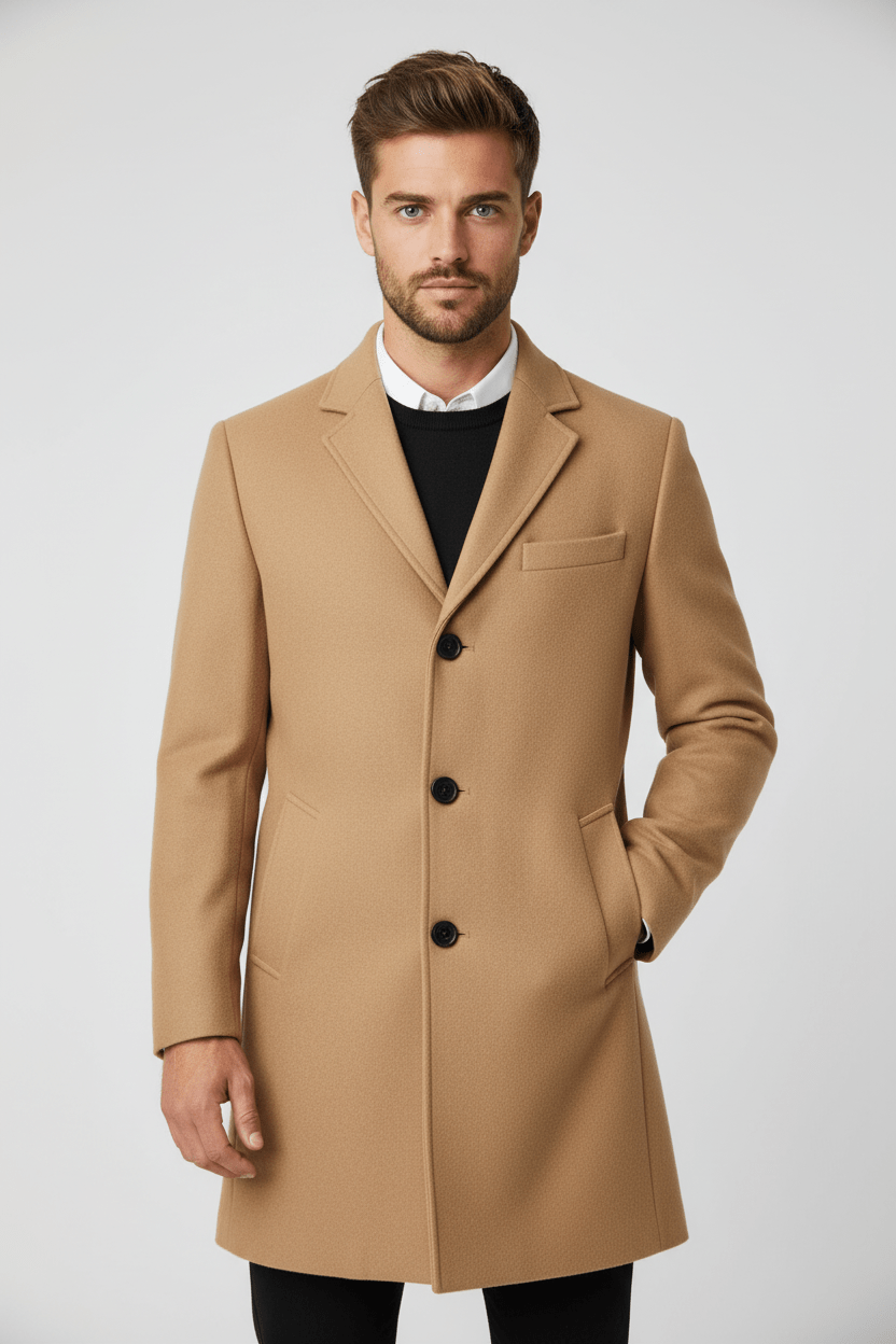 Klassisk Vintertrenchcoat för Män med Hållbar Polyesterblandning | Mångsidig Design för Vardagsvärme 1