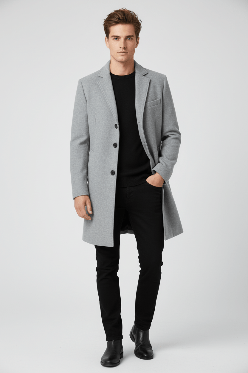 Klassisk Vintertrenchcoat för Män med Hållbar Polyesterblandning | Mångsidig Design för Vardagsvärme 5