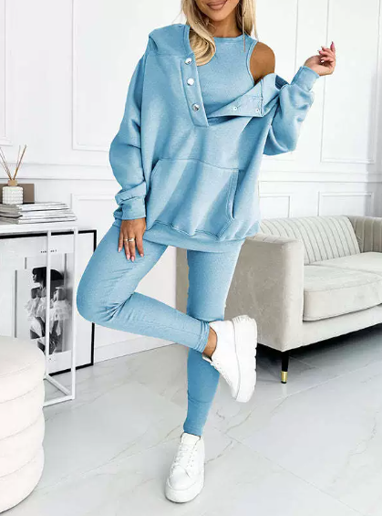 Kvinnors 3-delat Set | Mjuk Hoodie, Topp &amp; Leggings med Justerbar Passform | Perfekt för Avkoppling och Träning 0