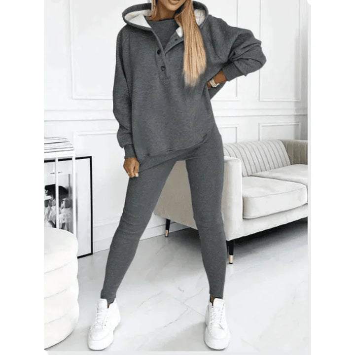 Kvinnors 3-delat Set | Mjuk Hoodie, Topp &amp; Leggings med Justerbar Passform | Perfekt för Avkoppling och Träning 1