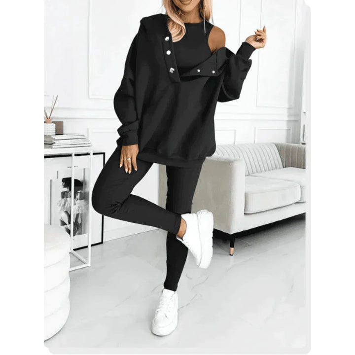 Kvinnors 3-delat Set | Mjuk Hoodie, Topp &amp; Leggings med Justerbar Passform | Perfekt för Avkoppling och Träning 2