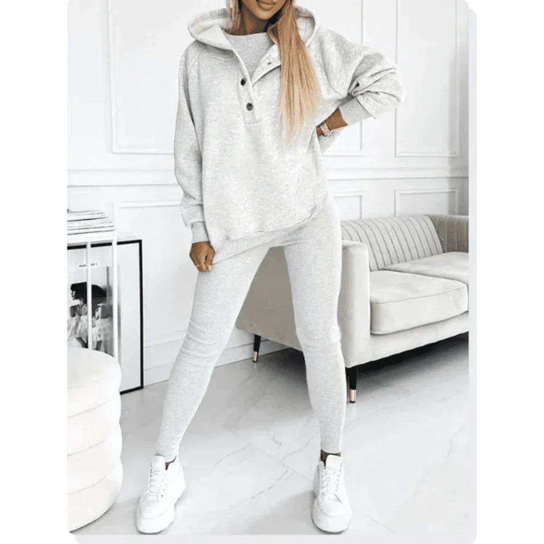 Kvinnors 3-delat Set | Mjuk Hoodie, Topp &amp; Leggings med Justerbar Passform | Perfekt för Avkoppling och Träning 4