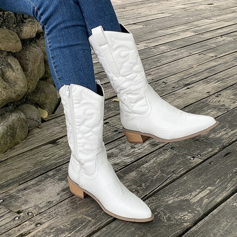 Kvinnors Cowboystövlar | Metallic Mid-Calf Design med Sidodragkedja | Stilfull och Bekväm för Alla Tillfällen 6