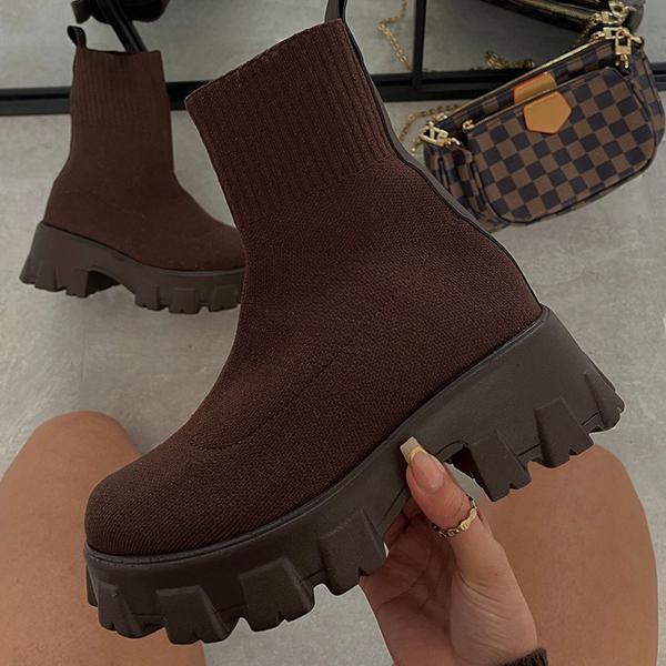 Kvinnors Plattformsstövlar | Sockstil med Chunky Klack och Dämpande Innersula | Mångsidiga Ankelboots för Komfort och Stil 0