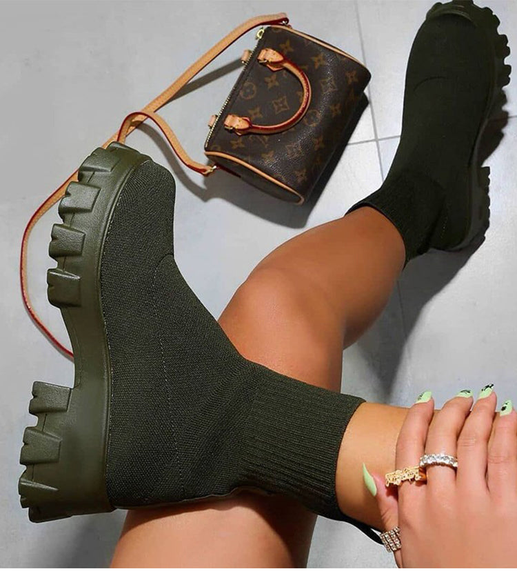 Kvinnors Plattformsstövlar | Sockstil med Chunky Klack och Dämpande Innersula | Mångsidiga Ankelboots för Komfort och Stil 3