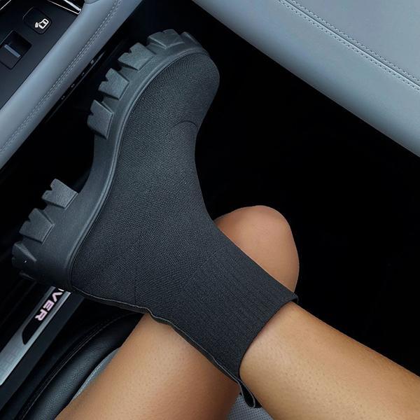 Kvinnors Plattformsstövlar | Sockstil med Chunky Klack och Dämpande Innersula | Mångsidiga Ankelboots för Komfort och Stil 4