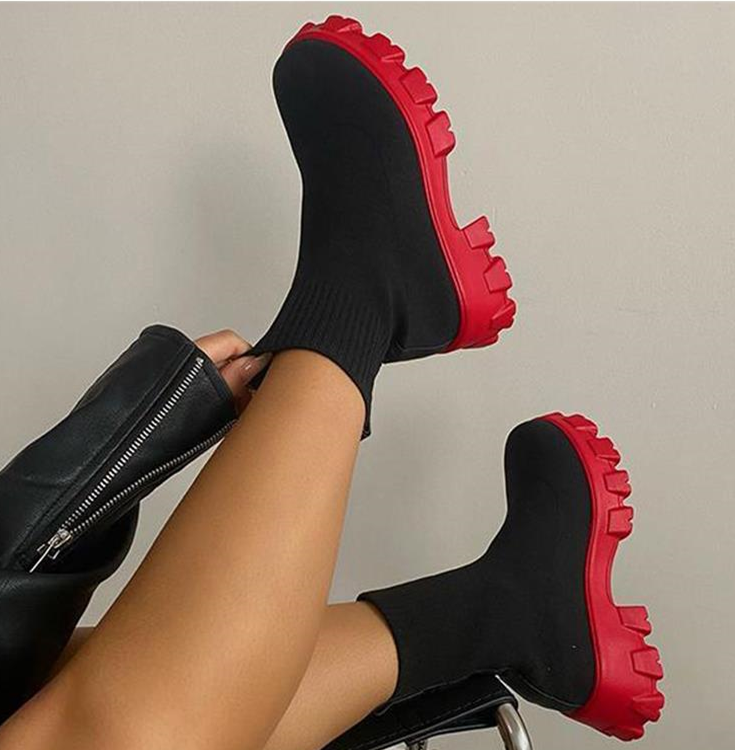 Kvinnors Plattformsstövlar | Sockstil med Chunky Klack och Dämpande Innersula | Mångsidiga Ankelboots för Komfort och Stil 5