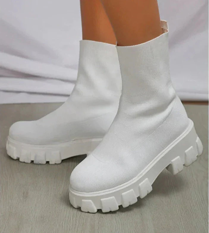 Kvinnors Plattformsstövlar | Sockstil med Chunky Klack och Dämpande Innersula | Mångsidiga Ankelboots för Komfort och Stil 7