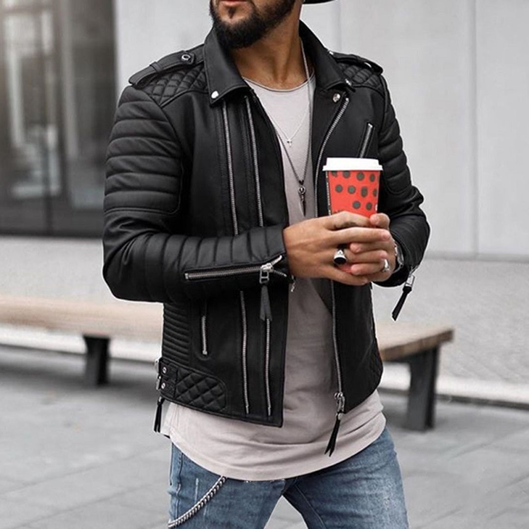 Läderbikerjacka för Män med Asymmetrisk Dragkedja | Elegant Design för Urban Stil 0