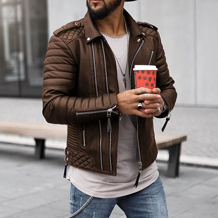 Läderbikerjacka för Män med Asymmetrisk Dragkedja | Elegant Design för Urban Stil 1