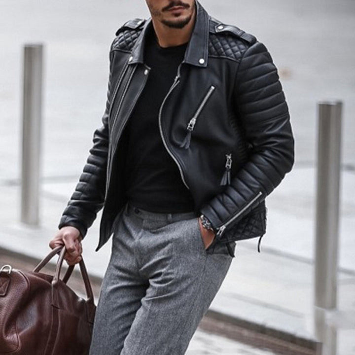 Läderbikerjacka för Män med Asymmetrisk Dragkedja | Elegant Design för Urban Stil 3