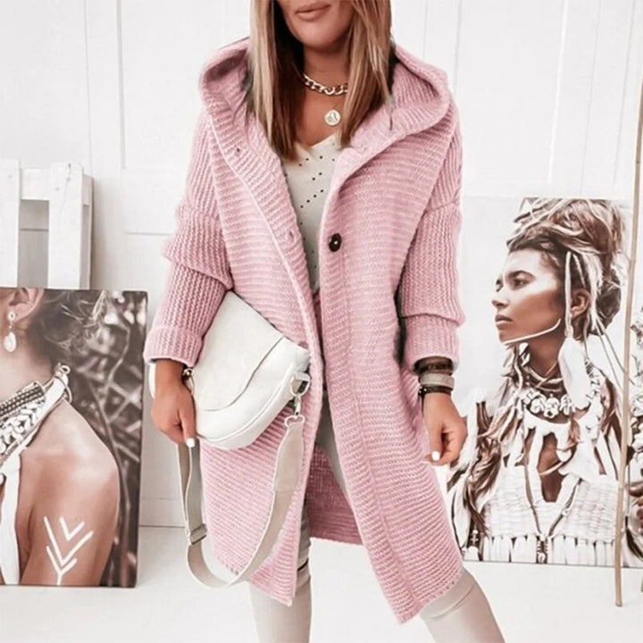 Lång Kofta | Rosa Stickad Kofta med Integrerad Huva | Bekväm Design för Avslappnad Stil 5