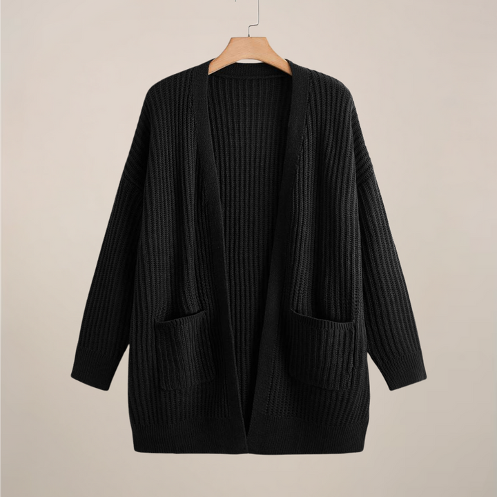 Lång Kofta | Stickad Öppen Cardigan med Ribbade Detaljer | Mångsidig Layering för Komfort 2