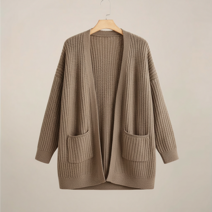 Lång Kofta | Stickad Öppen Cardigan med Ribbade Detaljer | Mångsidig Layering för Komfort 3