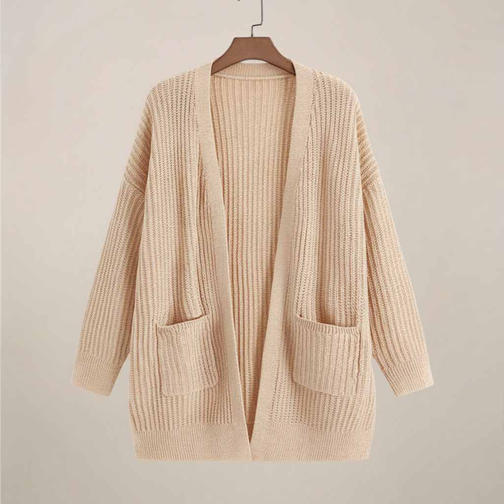 Lång Kofta | Stickad Öppen Cardigan med Ribbade Detaljer | Mångsidig Layering för Komfort 4