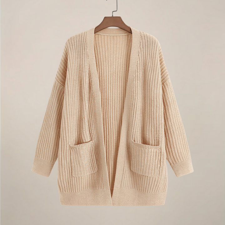 Lång Kofta | Stickad Öppen Cardigan med Ribbade Detaljer | Mångsidig Layering för Komfort 4