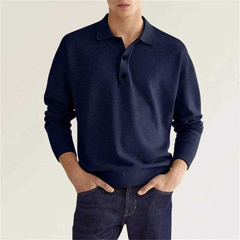 Långärmad Piketröja för Män med Snygg Krage | Perfekt för Casual och Smart Casual Tillfällen 1