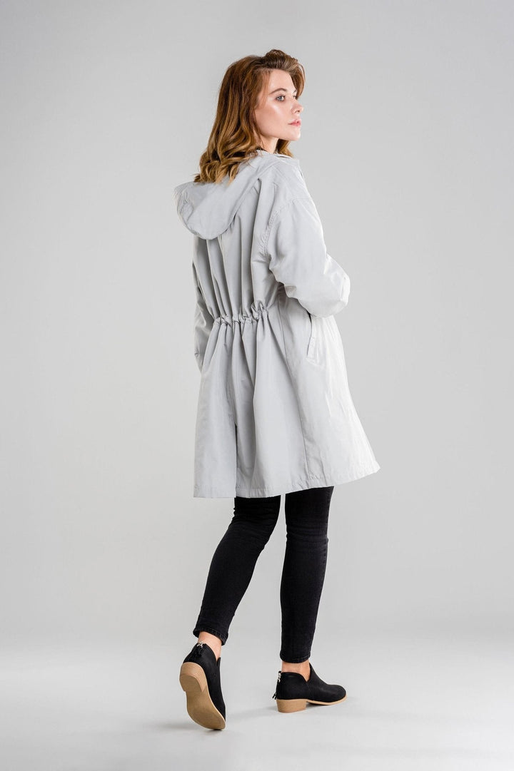 Lätt Longline Jacka Dam med Huva och Knappstängning | Avslappnad Design för Vardagsbruk 1
