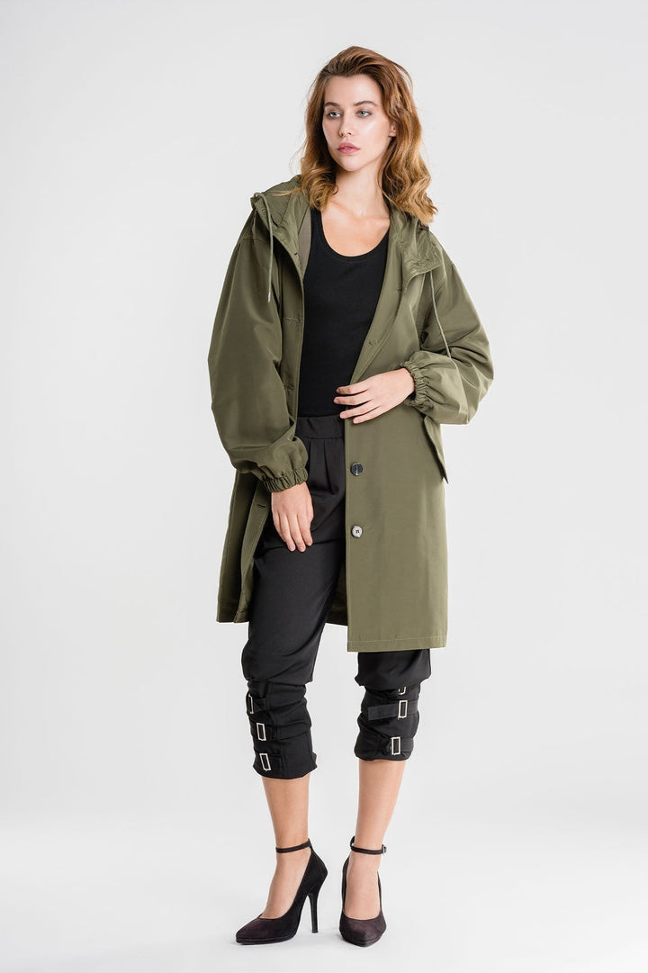 Lätt Longline Jacka Dam med Huva och Knappstängning | Avslappnad Design för Vardagsbruk 10