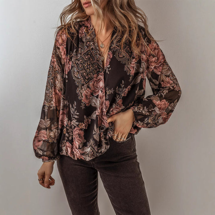 Liam | Elegant Blommig Chiffongpullover med V-Ringning 0