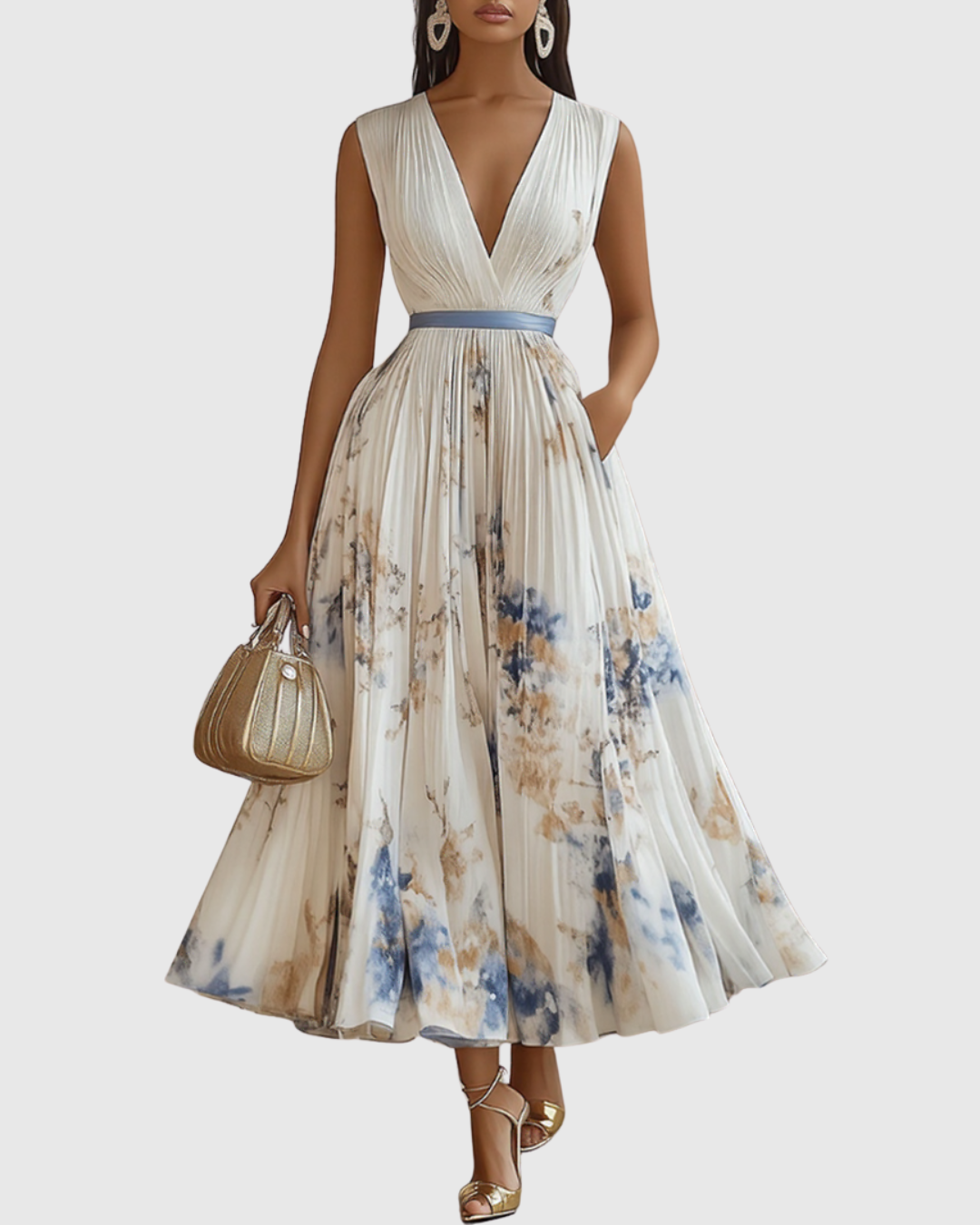 Liam | Elegant Plisserad Maxiklänning Dam med Knytband 0