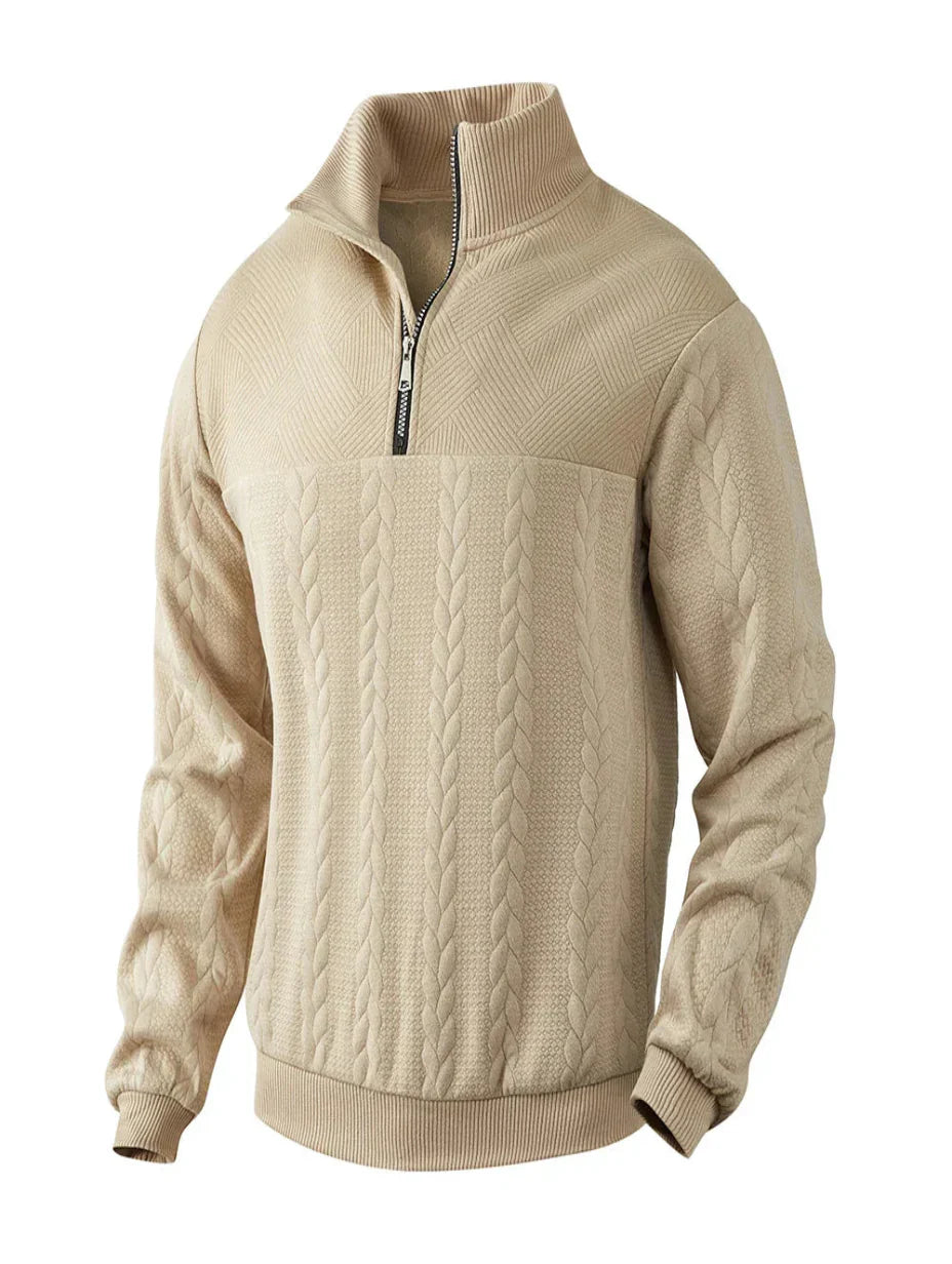 Liam | Elegant Stickad Halvzip-Tröja med Flätmönster för Dam 1