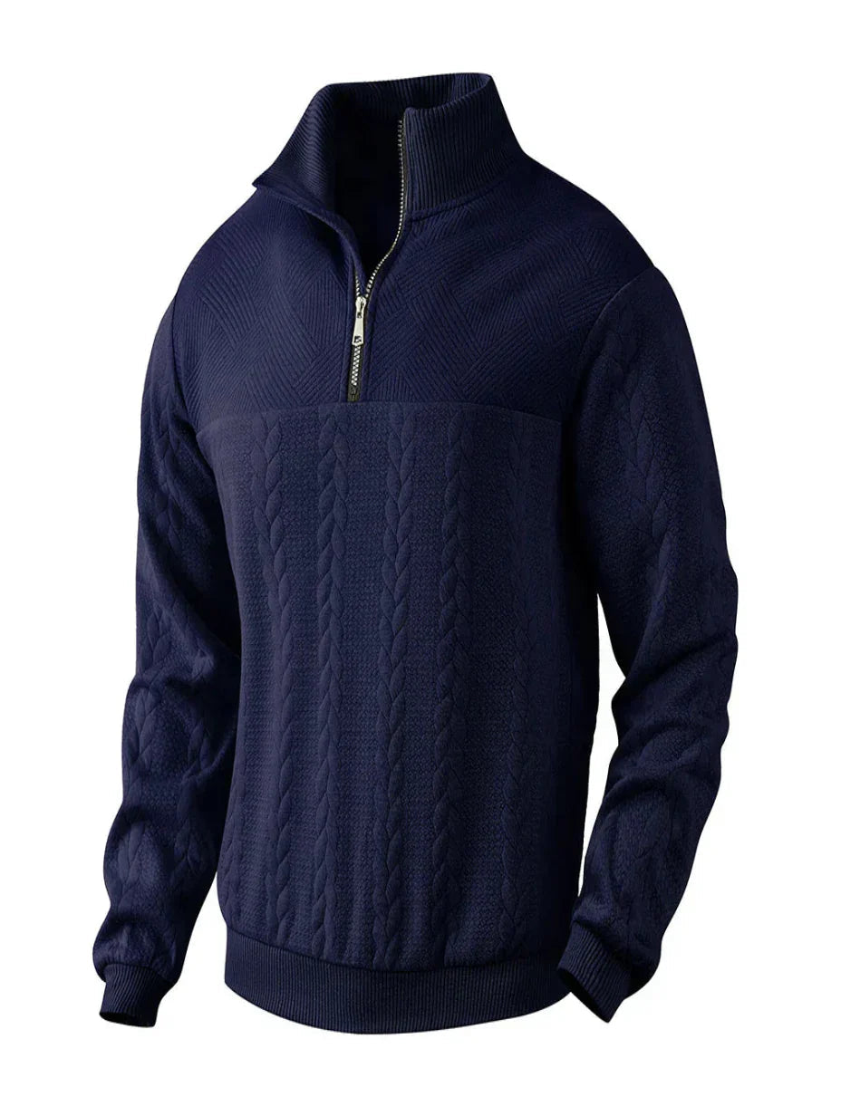Liam | Elegant Stickad Halvzip-Tröja med Flätmönster för Dam 3