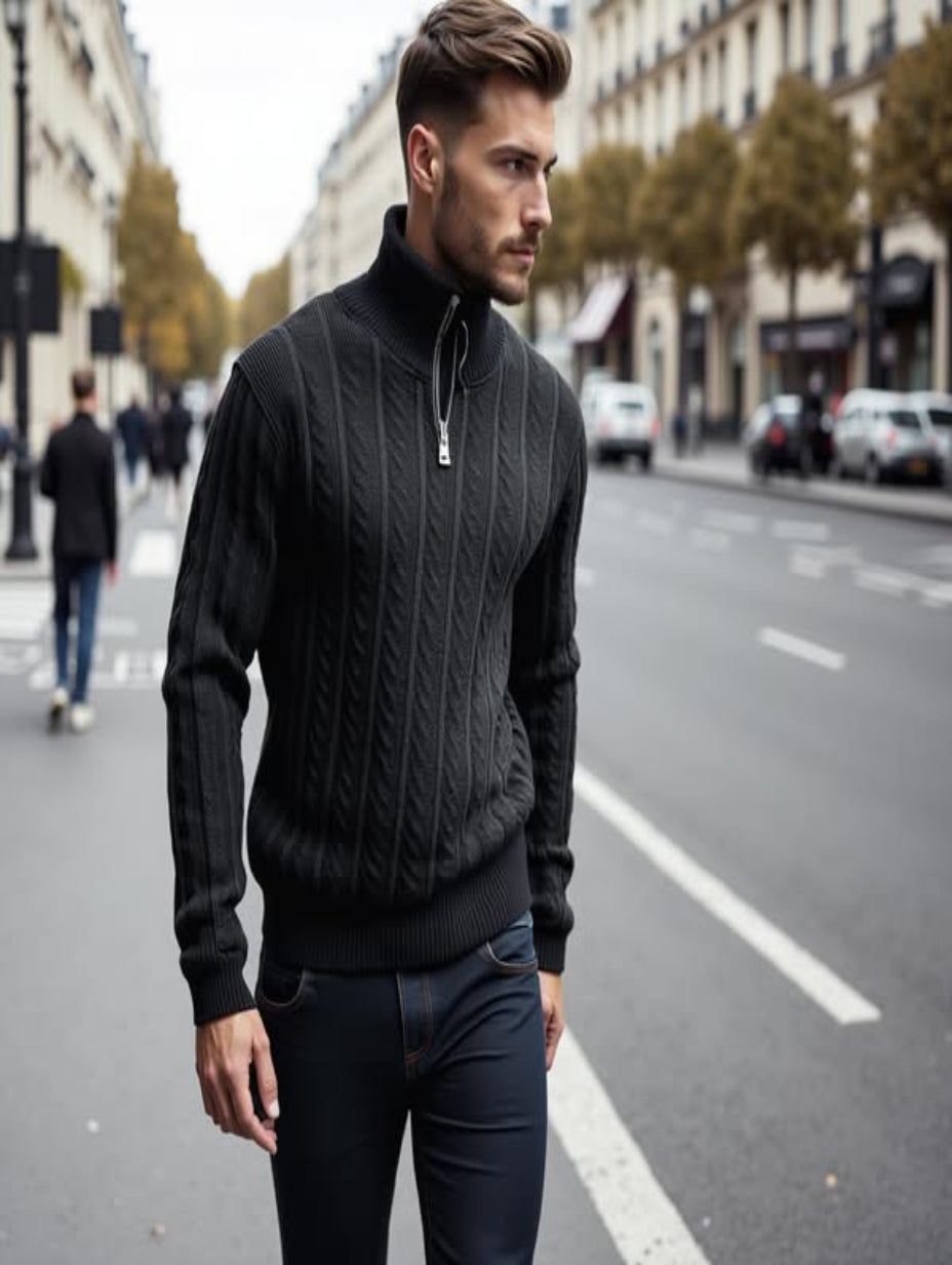 Liam | Elegant Stickad Halvzip-Tröja med Flätmönster för Dam 6