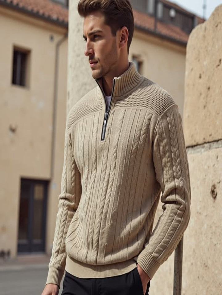 Liam | Elegant Stickad Halvzip-Tröja med Flätmönster för Dam 7