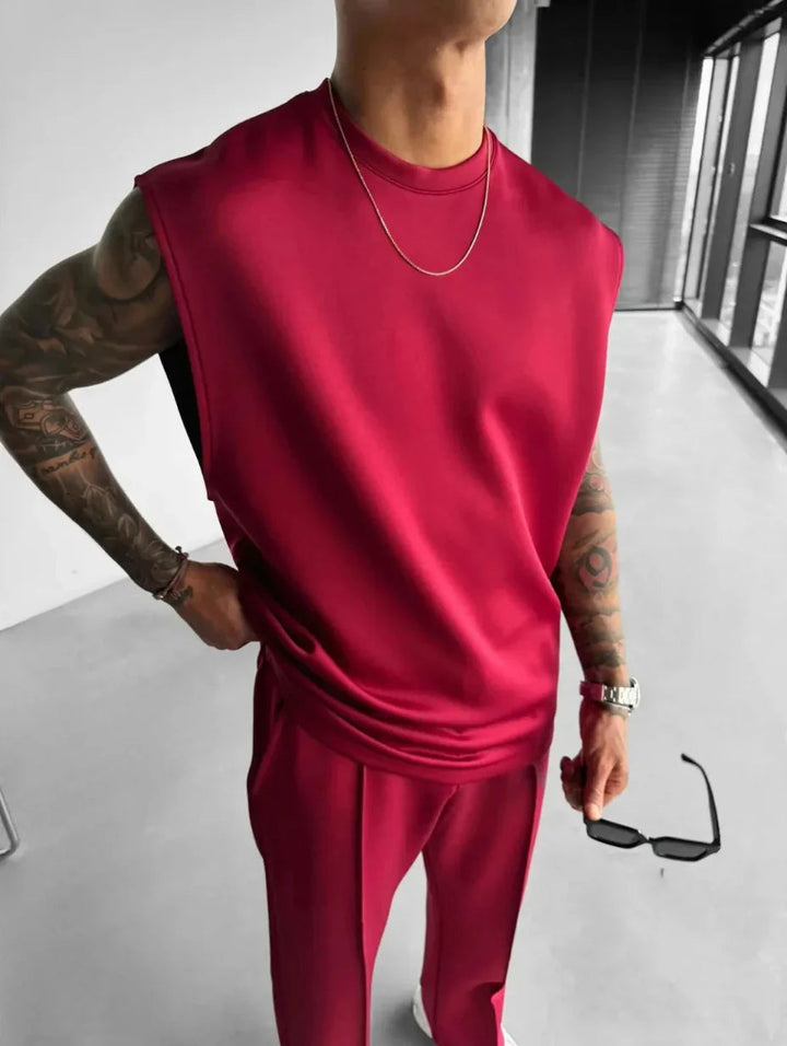 Liam | Mjuk Ärmlös Topp och Skräddarsydda Byxor Lounge Set för Herrar 7