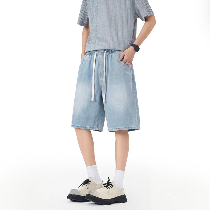 Liam | Stretchiga Blå Herrjeanshorts Med Raka Ben 0