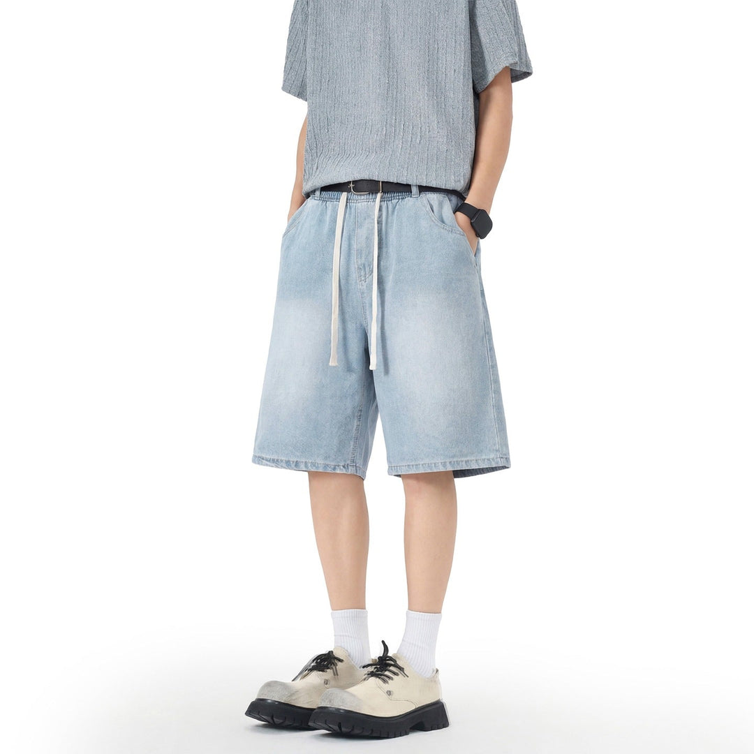 Liam | Stretchiga Blå Herrjeanshorts Med Raka Ben 1
